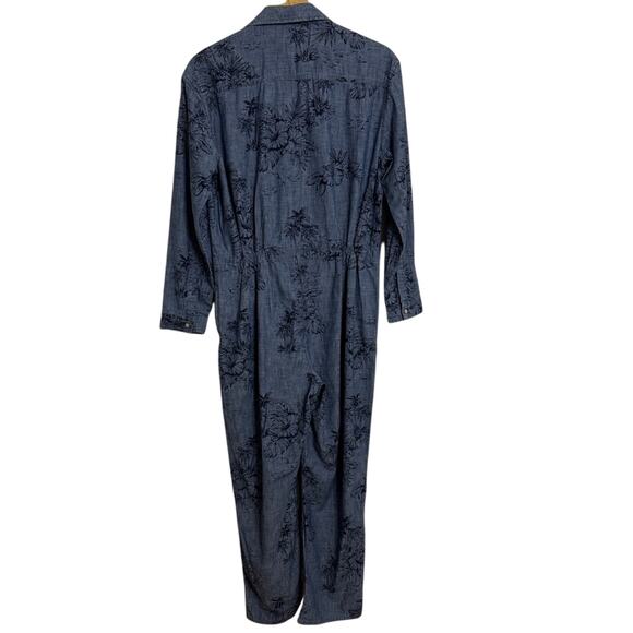GAP Chambray Indigo Floral Denim Jumpsuit Size 10 - Picture 2 of 4